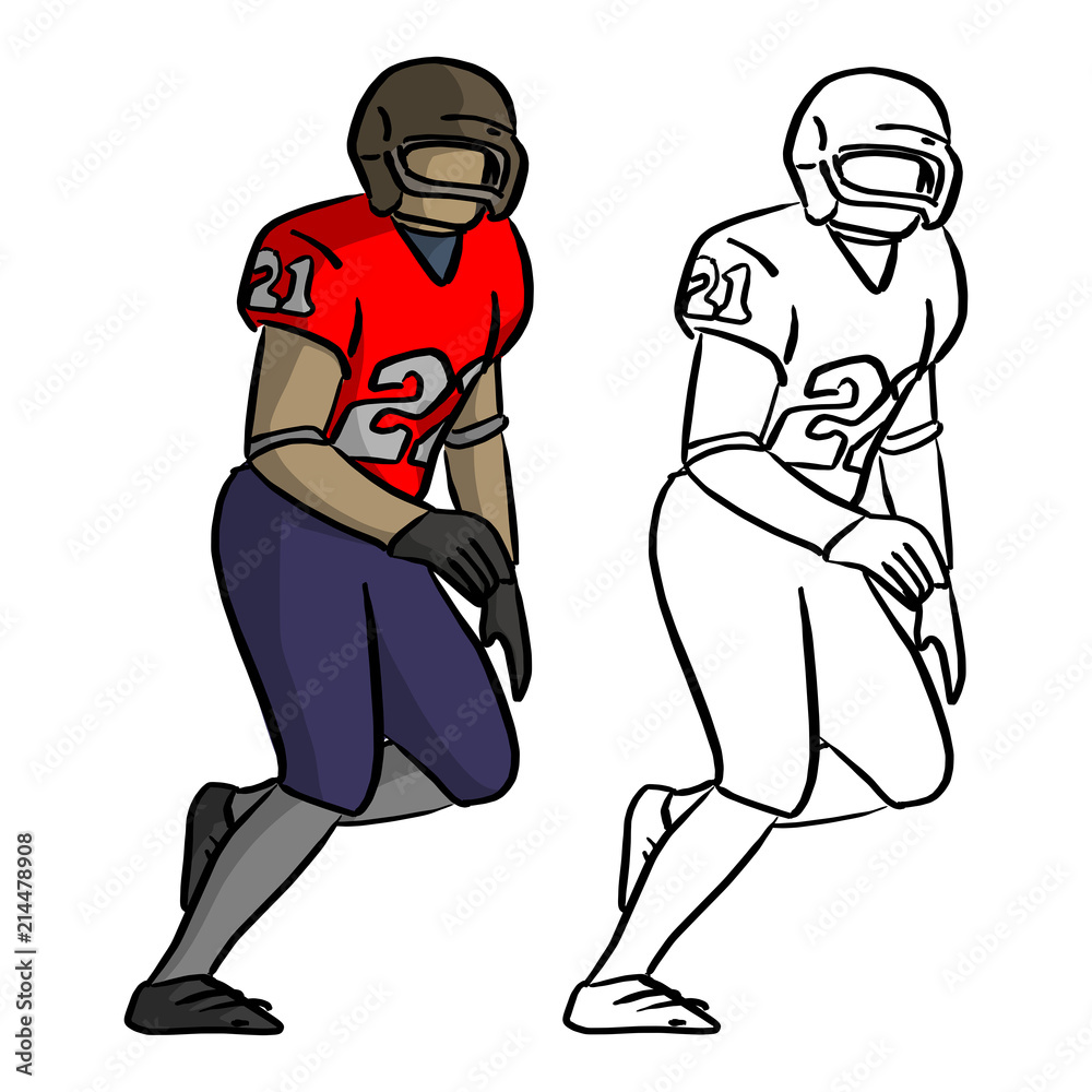 american football player in red jersey shirt running vector illustration sketch doodle hand drawn with black lines isolated on white background