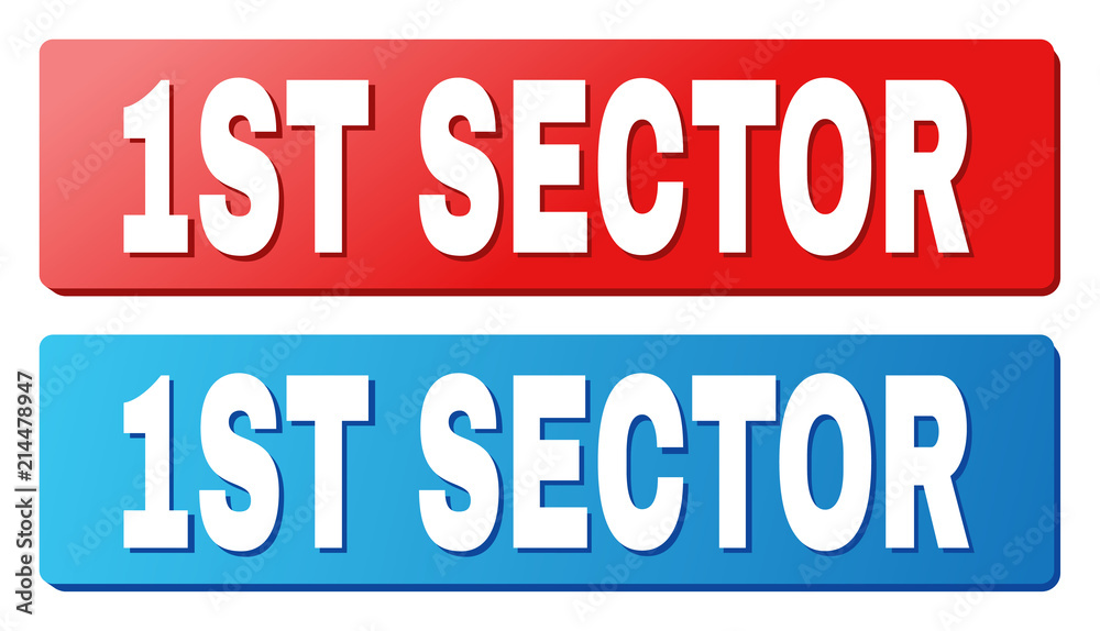 1ST SECTOR text on rounded rectangle buttons. Designed with white title with shadow and blue and red button colors.
