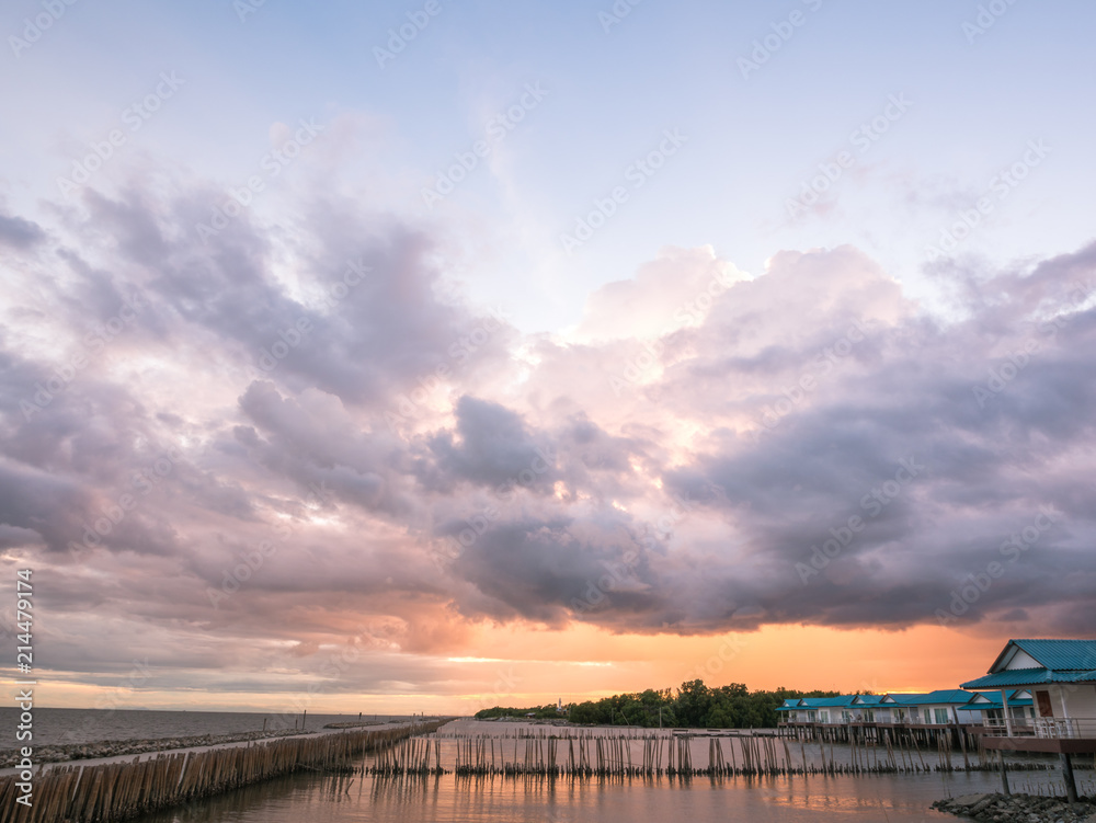 The sky is covered with clouds floating over the seaside. The sky is covered with clouds floating over the seaside.