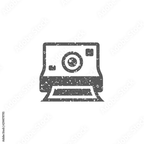 Instant camera icon in grunge texture. Vintage style vector illustration.
