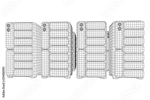 Hardware equipment telecommunication server. Data center storage room object. Computer database tower. Internet industry cluster. Wireframe low poly mesh vector illustration