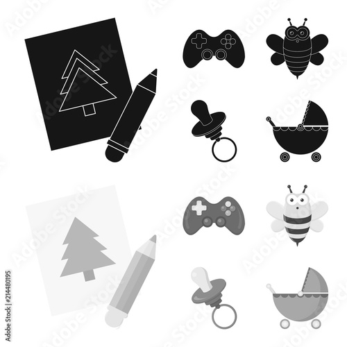 Picture, dzhostik, bee, nipple.Toys set collection icons in black,monochrom style vector symbol stock illustration web. photo