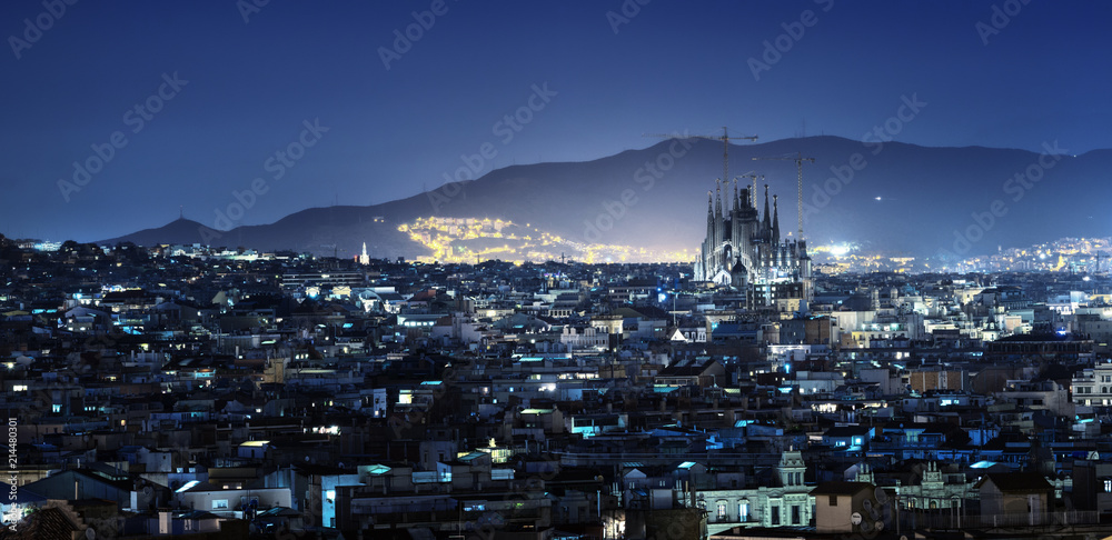 Barcelona in sunset time, Spain