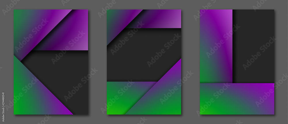 Set of abstract futuristic backgrounds with layers overlap. Applicable for Covers, Placards, Posters, Booklets, Blanks, Cards, Flyers and Banner Designs. A4, vector EPS10.