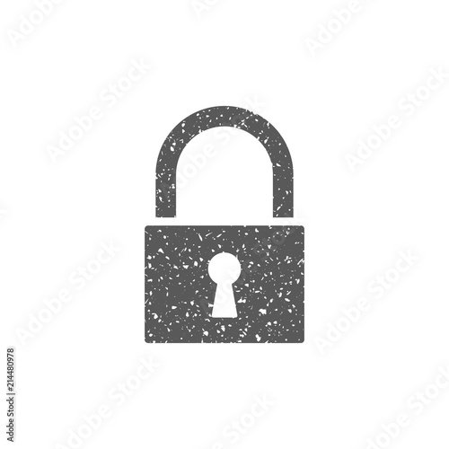 Padlock icon in grunge texture. Vintage style vector illustration.