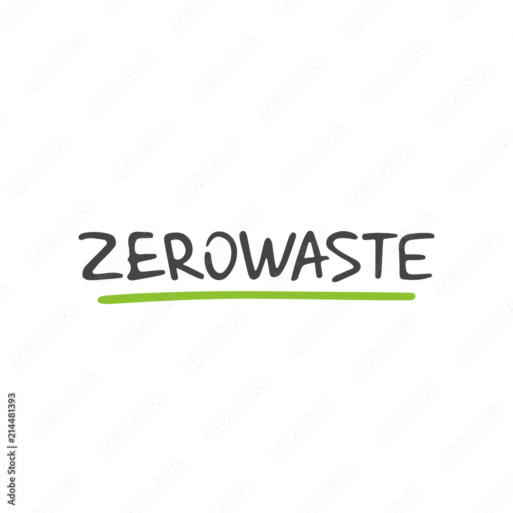 Handwritten lettering of Zero Waste on white background.