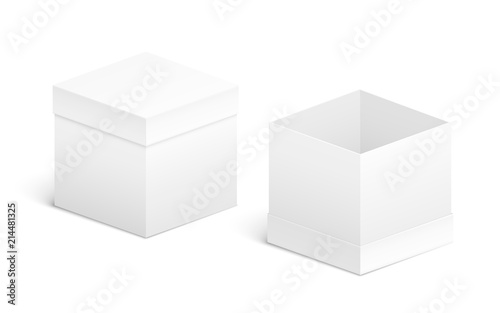 Open and closed box design. White objects on white background. Vector EPS10