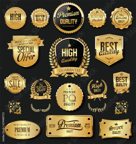Retro vintage golden badges and labels vector collection