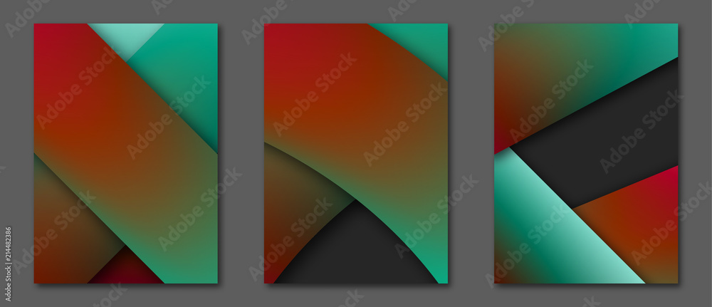 Fototapeta premium Set of abstract futuristic backgrounds with layers overlap. Applicable for Covers, Placards, Posters, Booklets, Blanks, Cards, Flyers and Banner Designs. A4, vector EPS10.