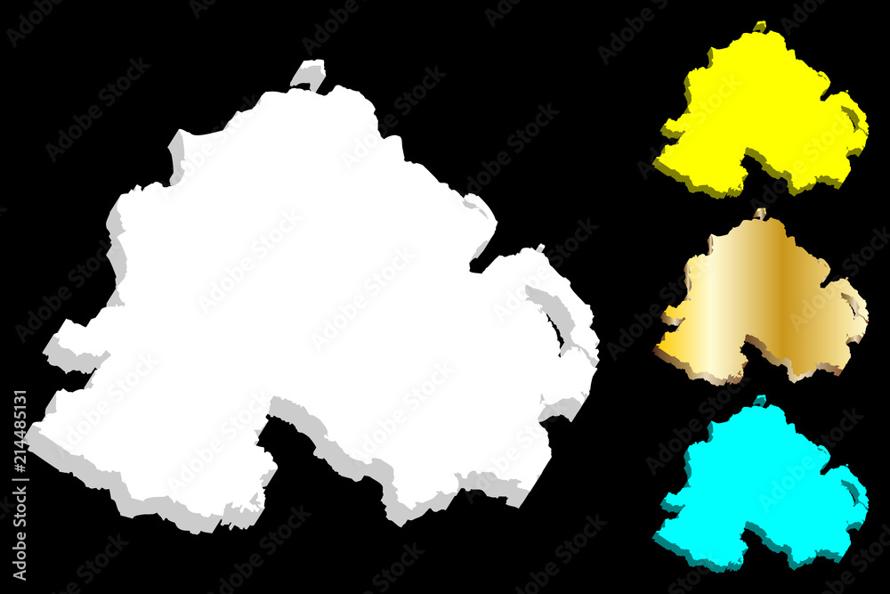 3D map of Northern Ireland - white, yellow, blue and gold - vector illustration