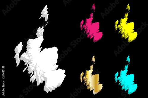 3D map of Scotland (Alba) - white, yellow, purple, blue and gold - vector illustration