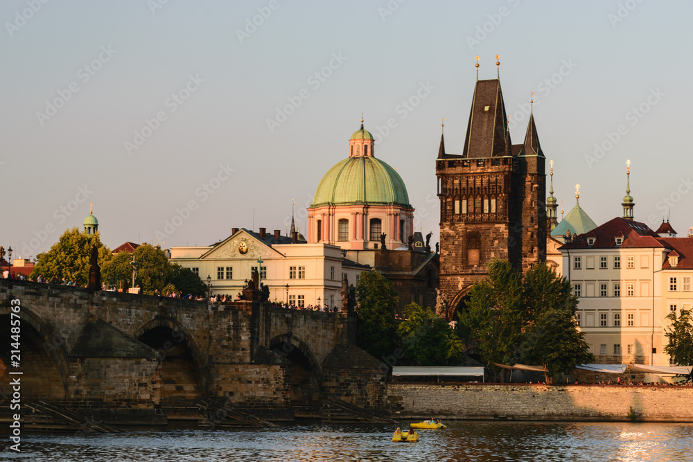 Charles Bridge and Old Town in Prague at Sunset