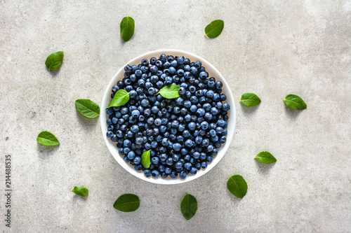 Fresh blueberry on plate, freshly picked blue berries, organic food, healthy superfood concept