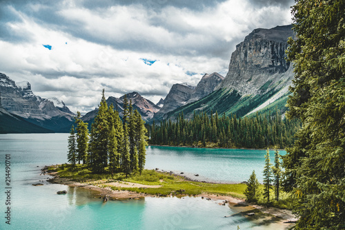 Beautiful Spirit Island in Maligne Lake  Jasper National Park  Alberta  Canada