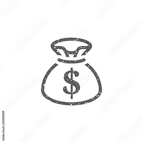 Money sack icon in grunge texture. Vintage style vector illustration.