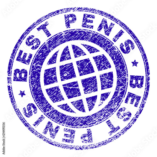 BEST PENIS stamp imprint with grunge texture. Blue vector rubber seal imprint of BEST PENIS caption with dirty texture. Seal has words arranged by circle and planet symbol.