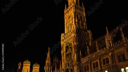 Night view of New Town Hall (Neues Rathaus) on Marienplatz in Munich city, Bavaria, Germany