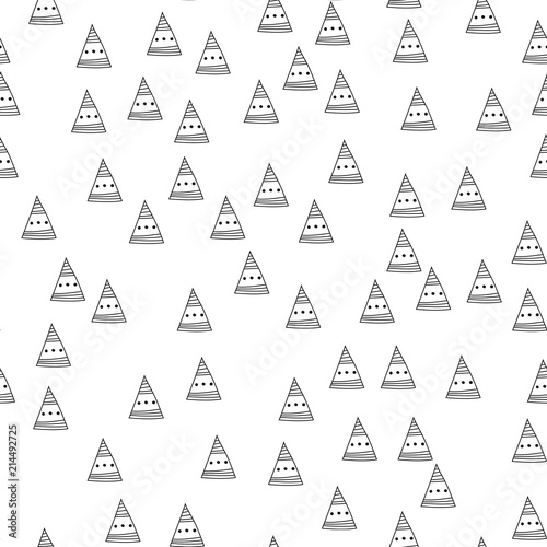 Triangles. Black and white seamless pattern. Geometric, abstract background for covers, textile. Doodle shapes.