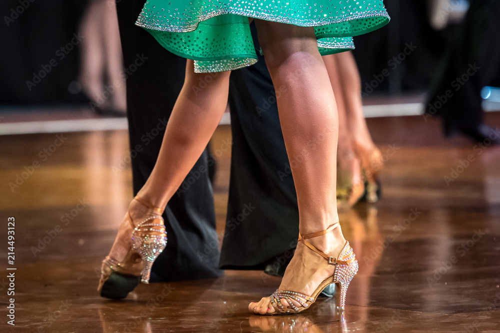 closeup of ballroom dancers legs - obrazy, fototapety, plakaty 