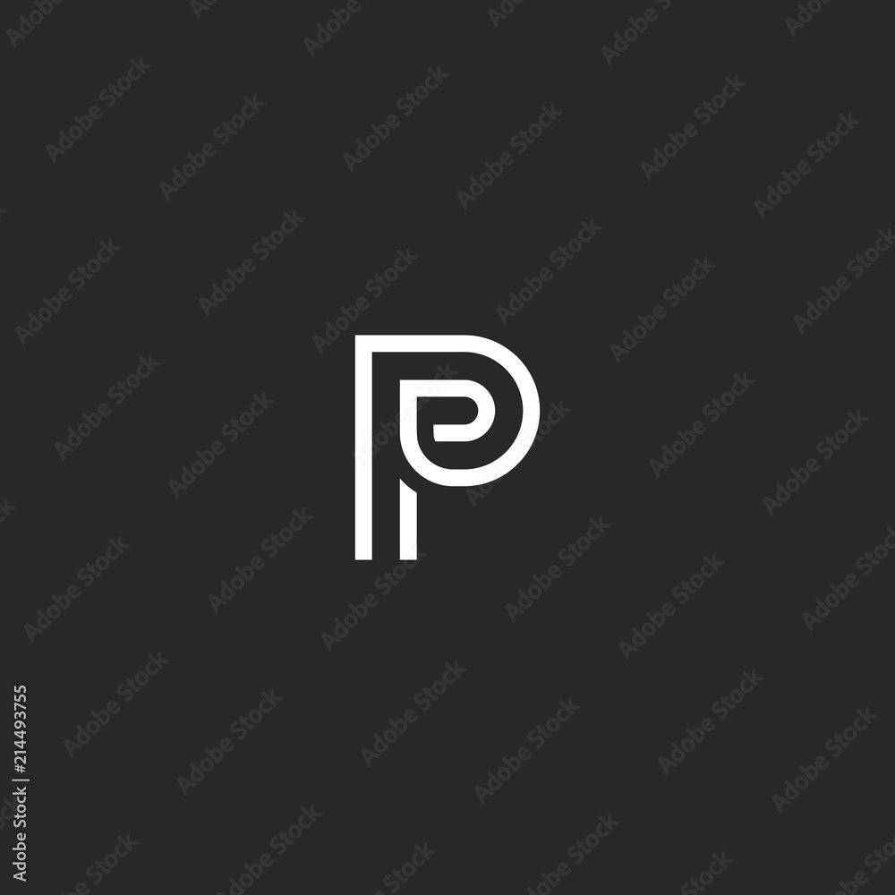 Monogram Initial P letter capital creative identity emblem mockup for business card, linear minimal style black and white lines logotype Monogram Initial P letter capital creative identity emblem mockup for business card, linear minimal style black and white lines logotype