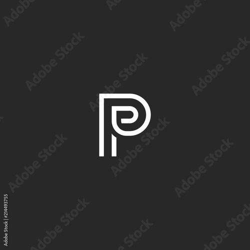 Monogram Initial P letter capital creative identity emblem mockup for business card, linear minimal style black and white lines logotype