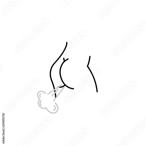 Tympanites icon. Silhouette farting ass woman meteorism illustration, the medical problem of increased gas formation gastrointestinal tract and causes abdominal distension.