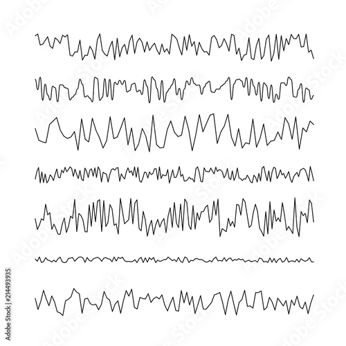 Set of wavy, zigzag, sinuous horizontal lines