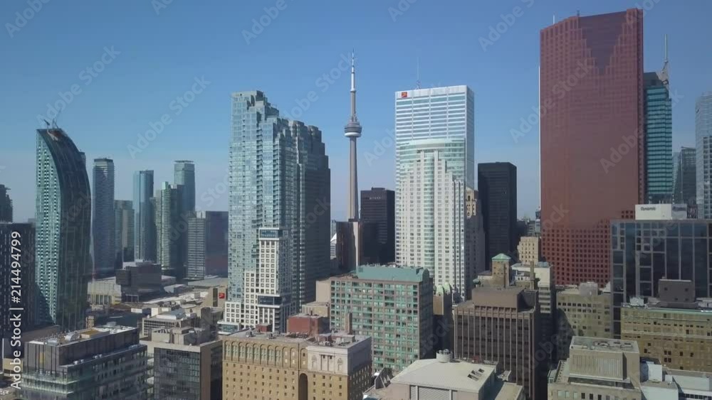 view of Toronto skyline flying towards CN Tower view of Toronto skyline flying towards CN Tower