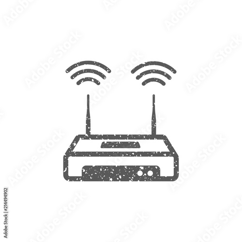 Internet router icon in grunge texture. Vintage style vector illustration.