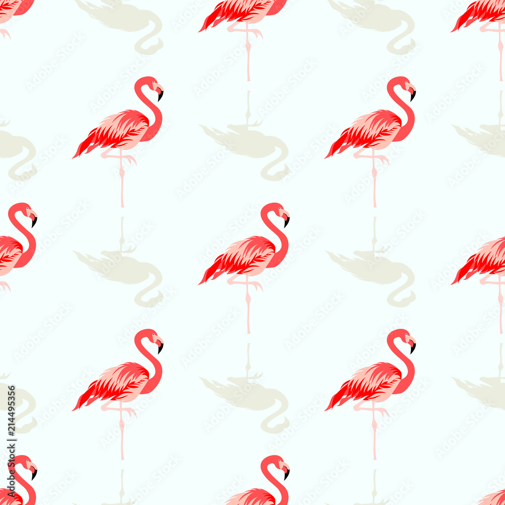Obraz premium Seamless summer tropical pattern with cute flamingo bird