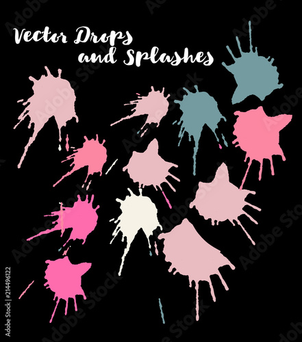 Graffiti Grunge Vector Watercolor Brushstrokes. Buttons  Splashes  Doodles  Stains  Scribble Hand Painted Vector Set. Vintage Uneven Textured Paintbrush Logo Elements. Rough Highlight Ink Swatches.