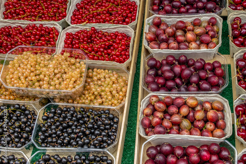 Boxes of fresh berries at a farmers' market in Munich in Germany - 1