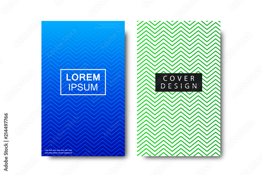 Vector set of realistic isolated brochure with zigzag abstract minimalistic shapes for decoration and covering on the white background. Vector set of realistic isolated brochure with zigzag abstract minimalistic shapes for decoration and covering on the white background.