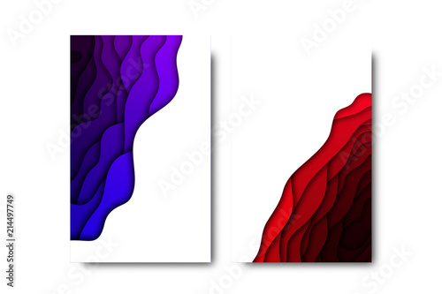 Vector set of realistic isolated brochure with paper cut layer design for decoration and covering on the white background. Concept of geometric abstract design.