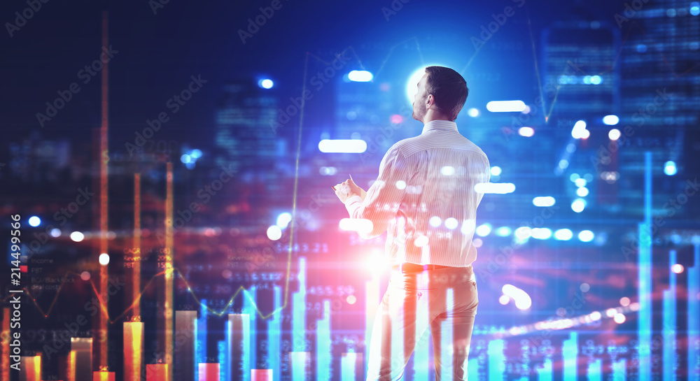 Fototapeta premium Working till late night. Mixed media