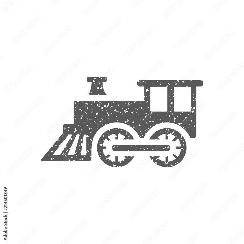 Locomotive toy icon in grunge texture. Vintage style vector illustration.