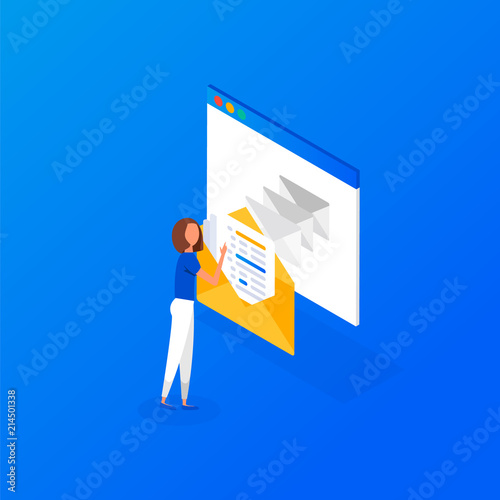 Email icon isometric, website page template