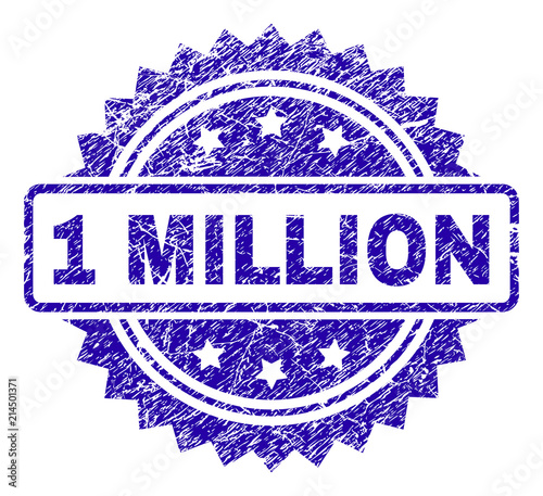 1 MILLION stamp watermark with corroded style. Blue vector rubber seal print of 1 MILLION tag with corroded texture.