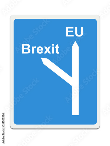 Brexit, EU road sign on white background. Concept, politics in the UK.