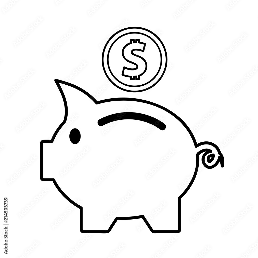Pink piggy bank with falling dollar coins, flat icon vector illustration Pink piggy bank with falling dollar coins, flat icon vector illustration