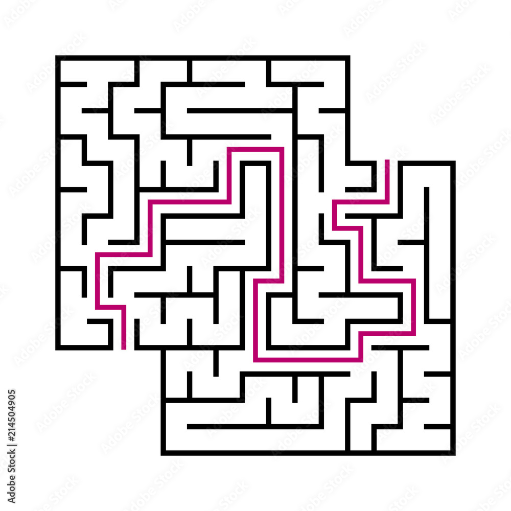 Black square maze for children. Simple flat vector illustration isolated on white background. With the answer. With a place for your images. Black square maze for children. Simple flat vector illustration isolated on white background. With the answer. With a place for your images.