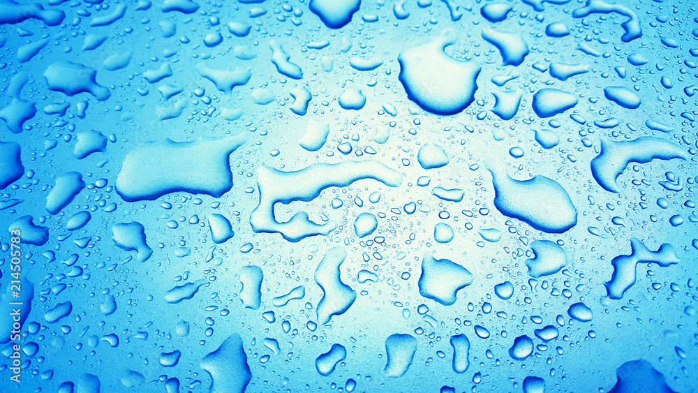 Water Drops background on the Blue glossy surface, Rain droplets on blue  texture for cosmetics, drink product. Stock Photo | Adobe Stock