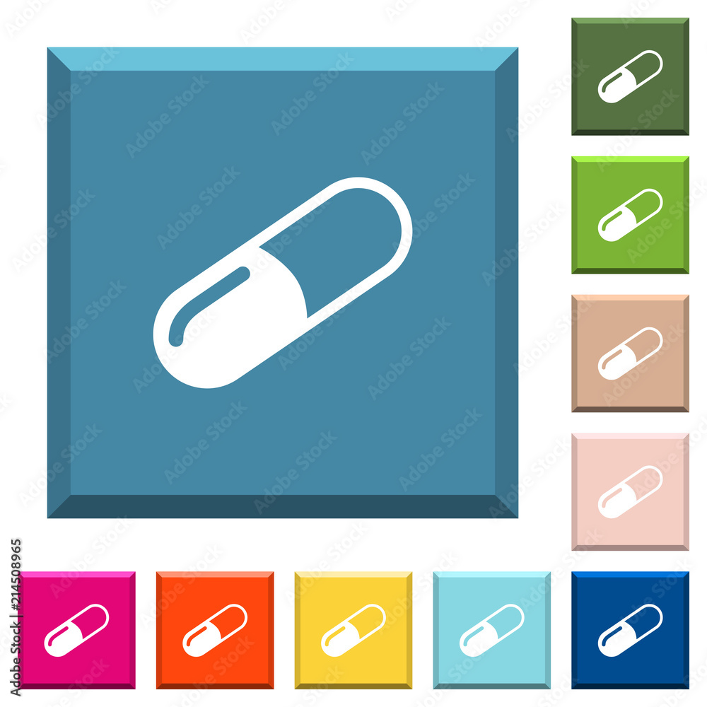 Pill white icons on edged square buttons Pill white icons on edged square buttons