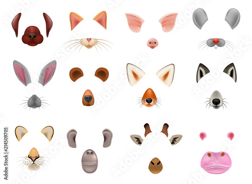 Animal mask vector animalistic masking face of wild characters bear wolf rabbit and cat or dog on masquerade illustration set of carnival masked costume monkey masquer isolated on white background