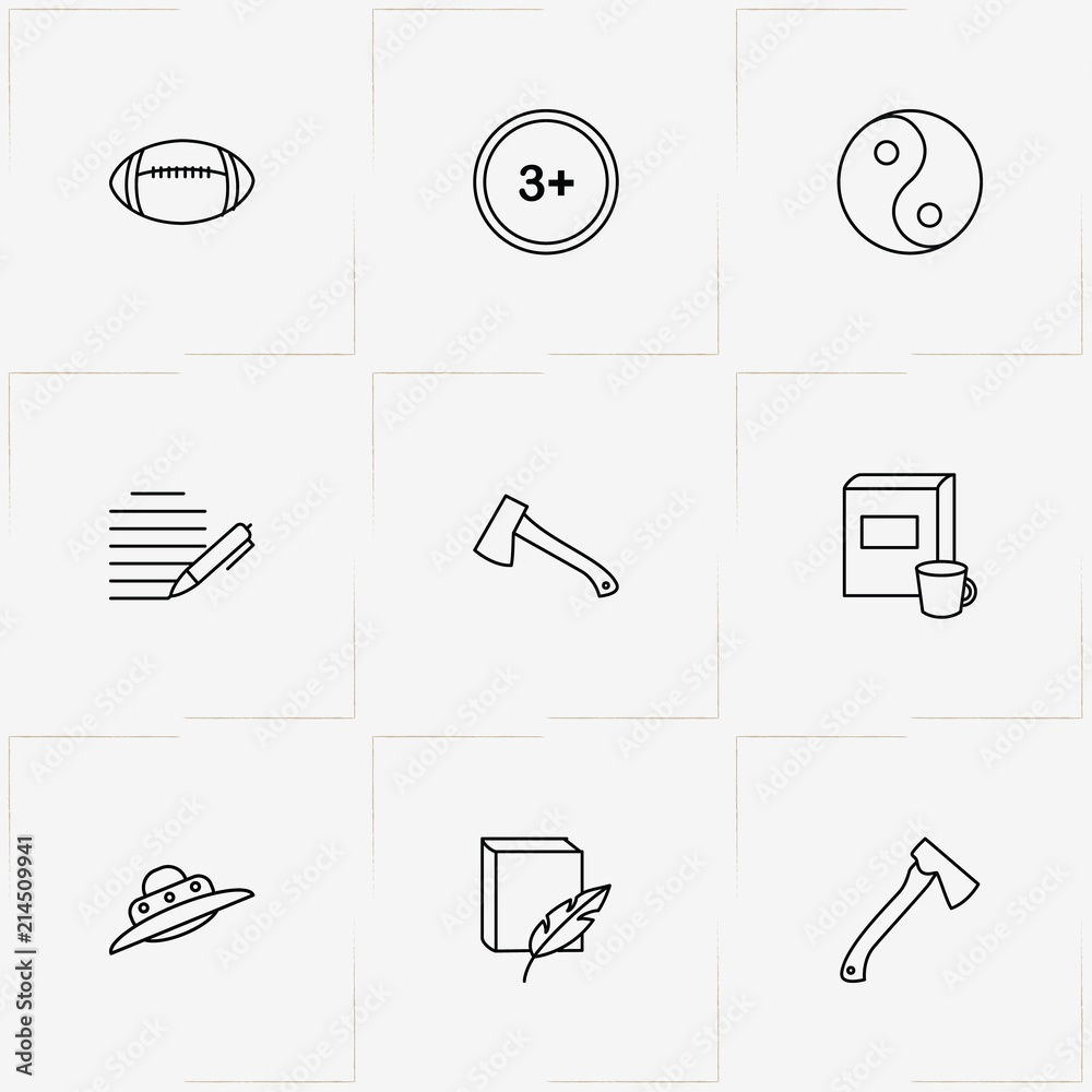Cinema Genres line icon set with rugby ball, yin yang and book Cinema Genres line icon set with rugby ball, yin yang and book