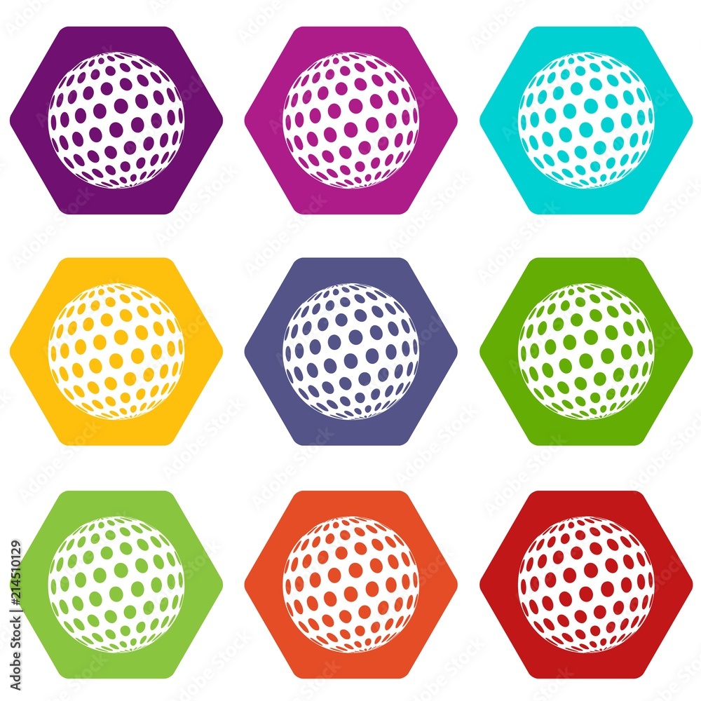 Golf ball icons 9 set coloful isolated on white for web Golf ball icons 9 set coloful isolated on white for web