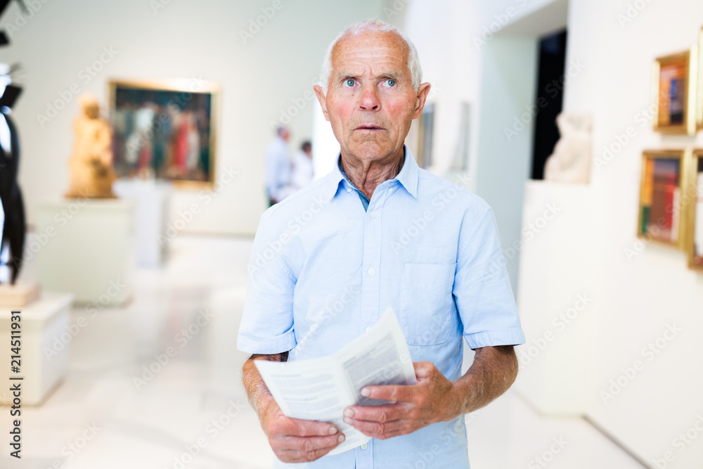 Man visiting painting exhibition