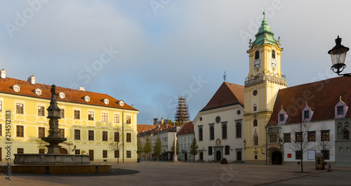 Main Square is historical landmark in sunset of Bratislava