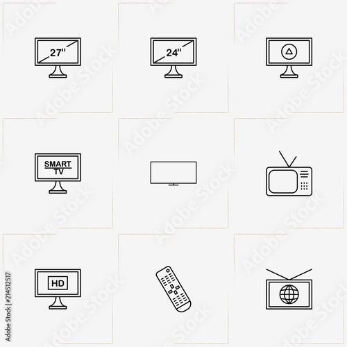 Tv line icon set with television and television remote