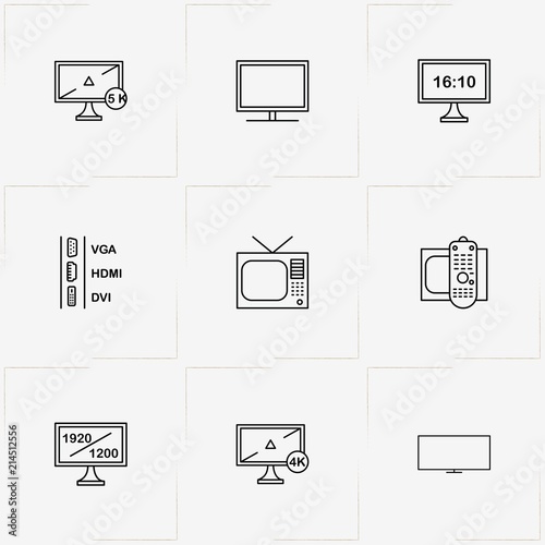 Tv line icon set with television remote , television and television ports
